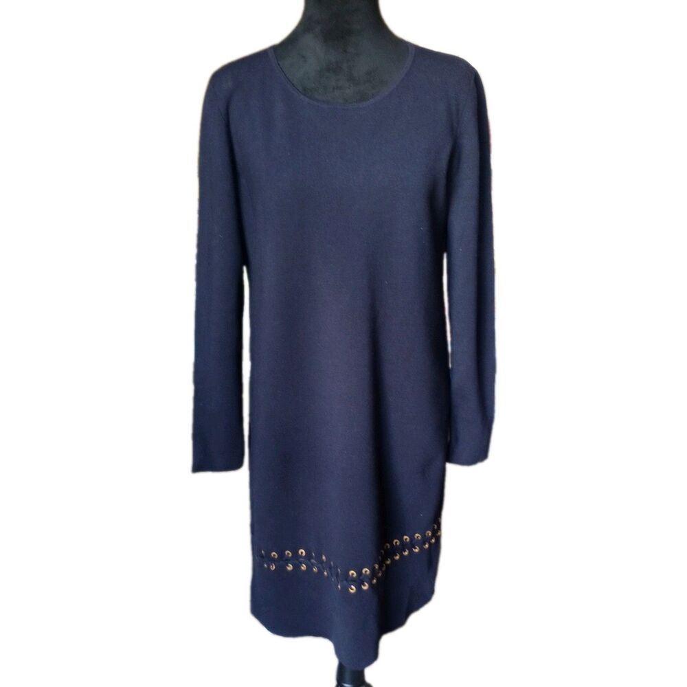 Tory Burch Women's M Blue Long Sleeve Merino Wool Knitted Midi Dress, NWOT